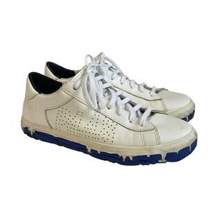 P448 Leather Low Lace Up Fashion Sneakers Shoes White / Blue Women’s Size 7.5